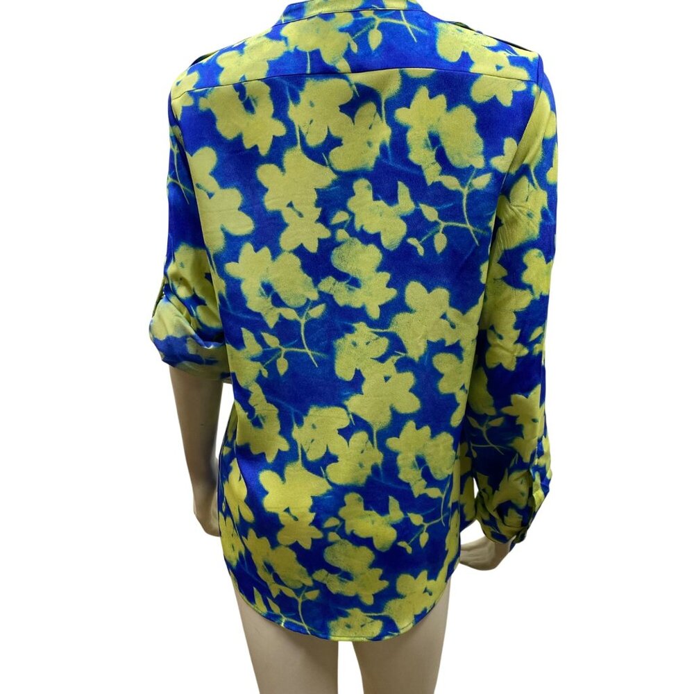 Calvin Klein $74 Women Floral Print Button-Front Blouse Roll-Up Sleeves M NWT - Picture 7 of 8